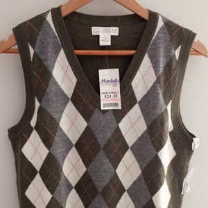 'KENAR'  100%Merino Wool Argyle Vest NWT Size L